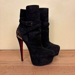 CHRISTIAN LOUBOUTIN Equestria 160 Suede Platform Ankle Boot Heel Black Size 39.5
